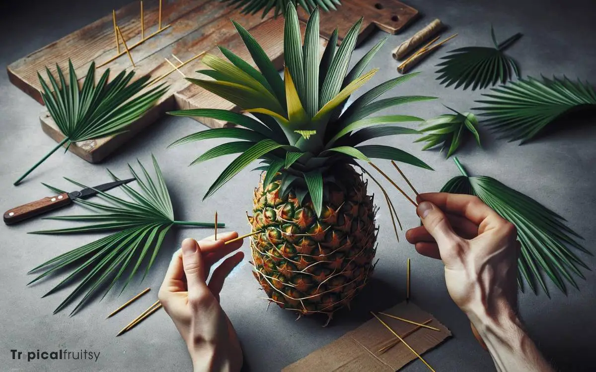 Step Attaching the Palm Leaves