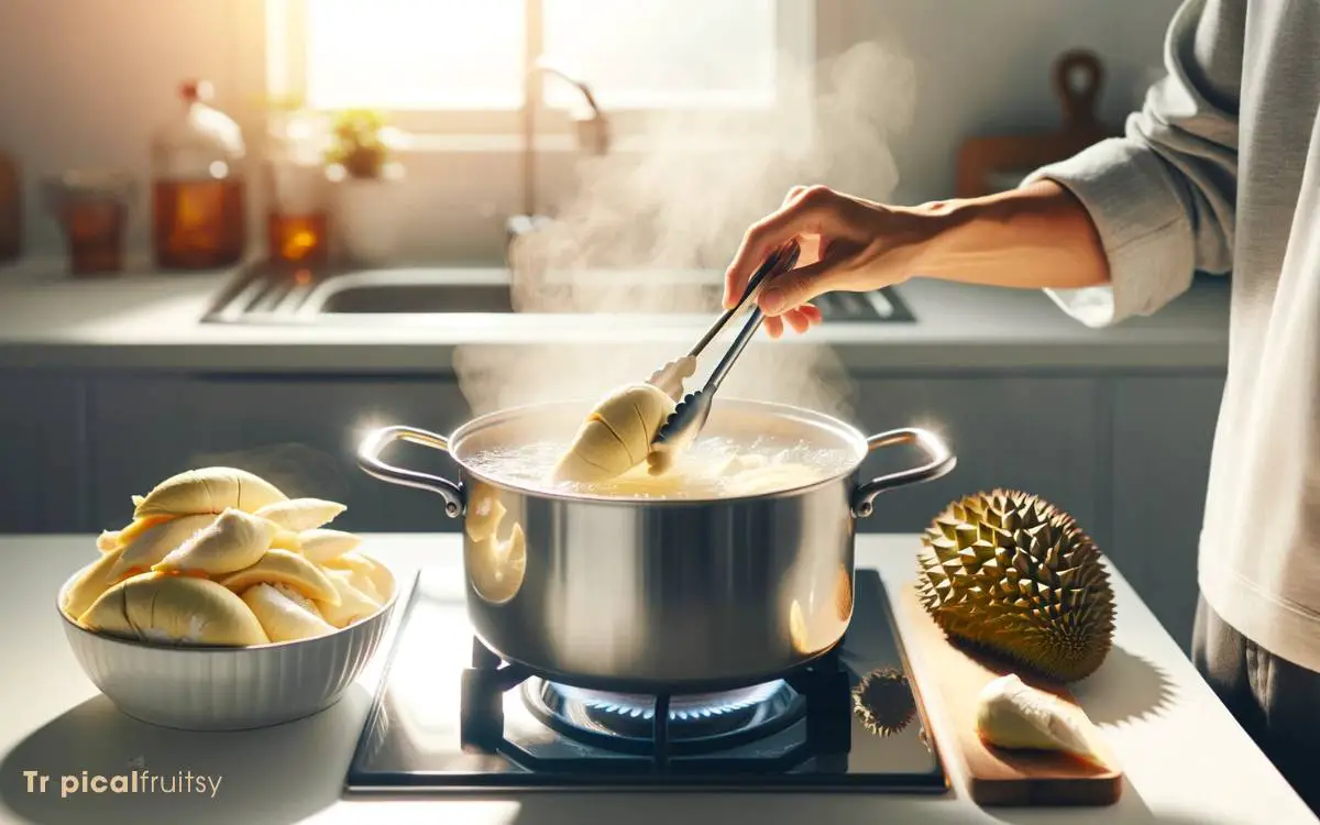 Blanching Durian Slices