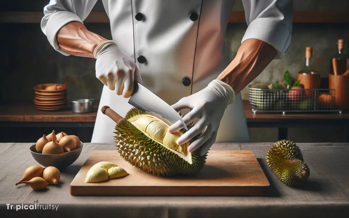 Cutting and Opening Durian