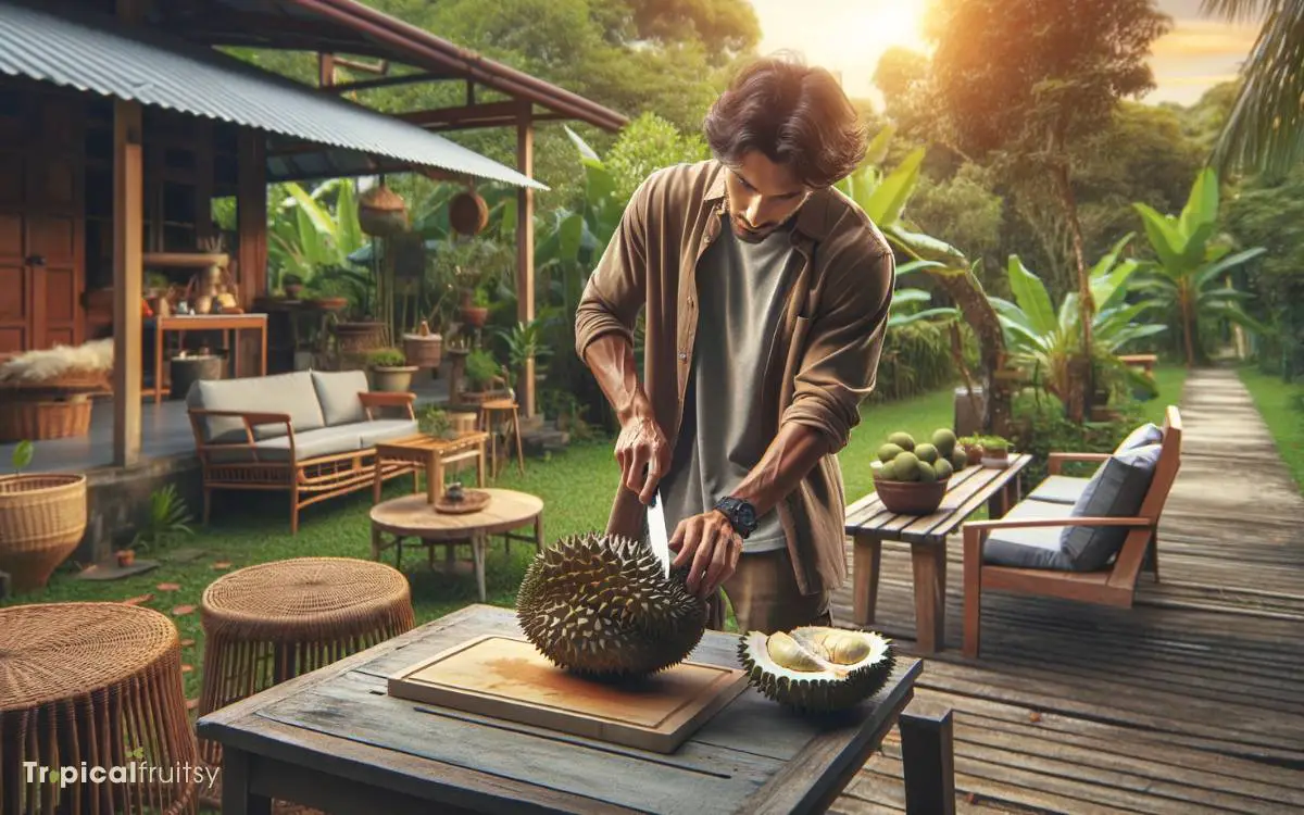 Preparing Durian Outdoors