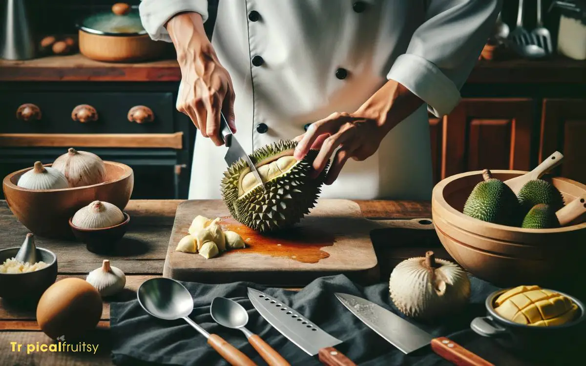 Preparing the Durian