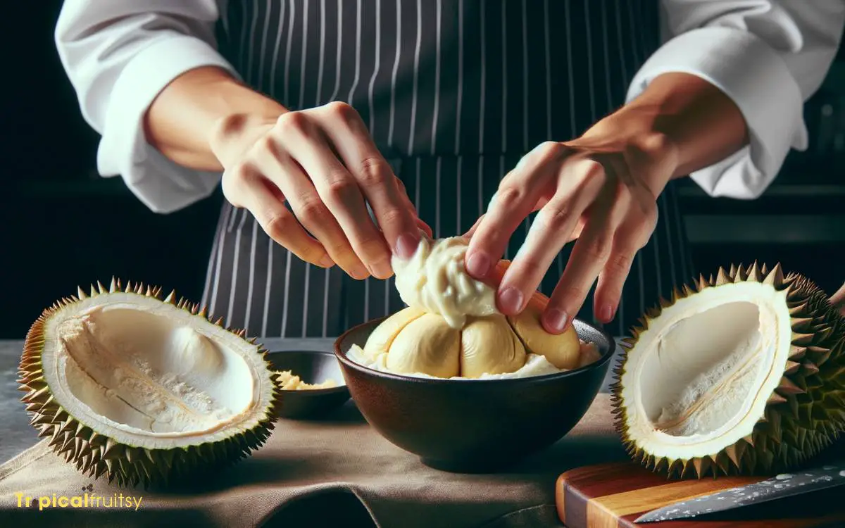 Removing Durian Flesh